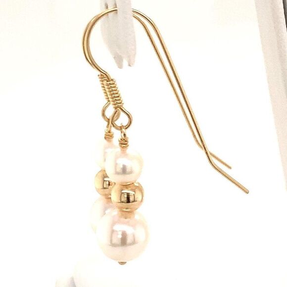 Akoya Pearl Earrings 14 KT Gold 8.10-5.50 mm Certified $799 013386 - Picture 5 of 11